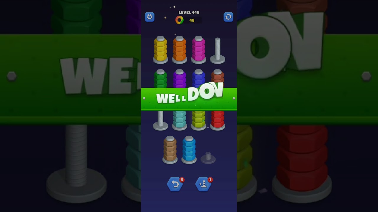 Nut sort - color puzzle game by kiwi fun level 448, 449 and 450