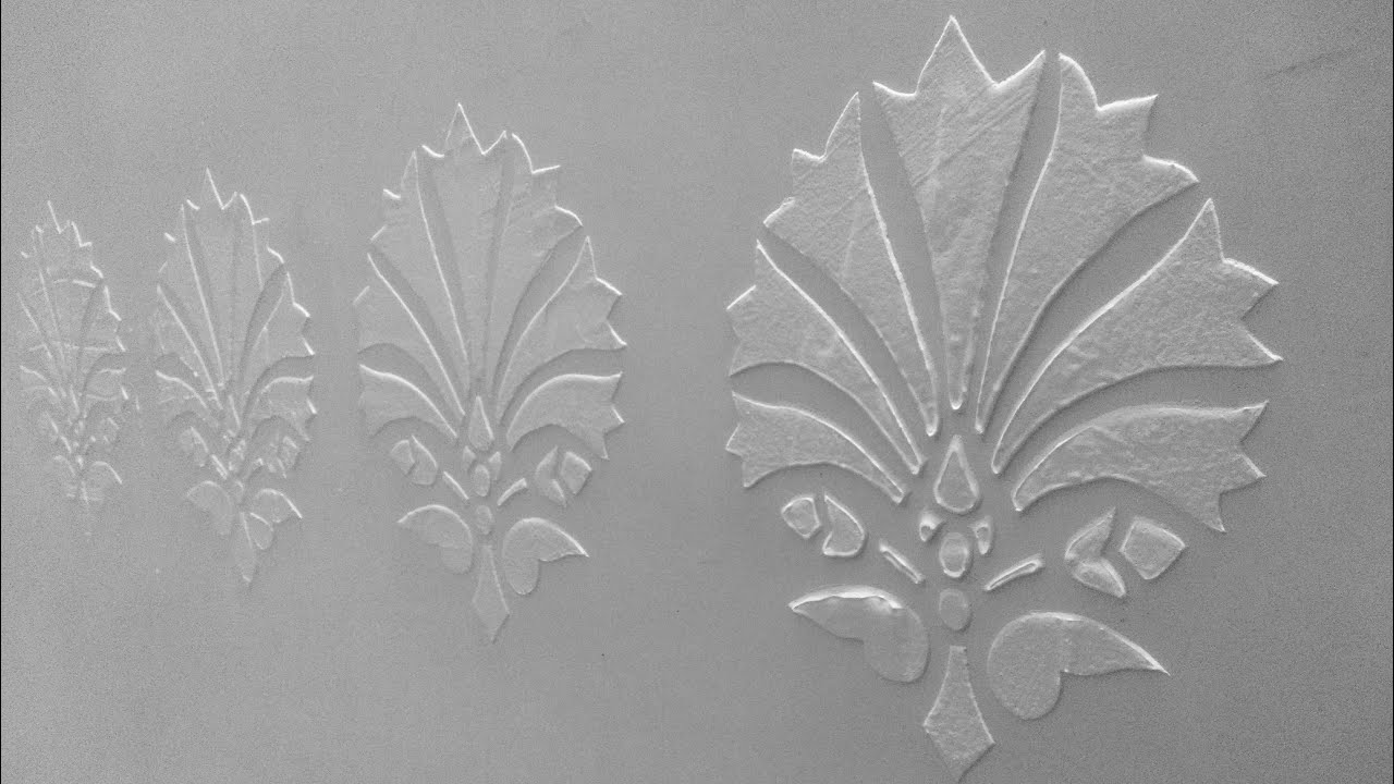 DIY embossed patterns on wall for 3D relief work with putty and Stencils at home