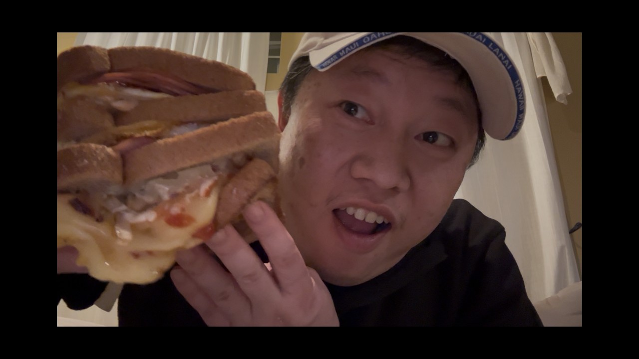 Monster Triple Decker Ham Egg Cheese and Pineapple Sandwich!