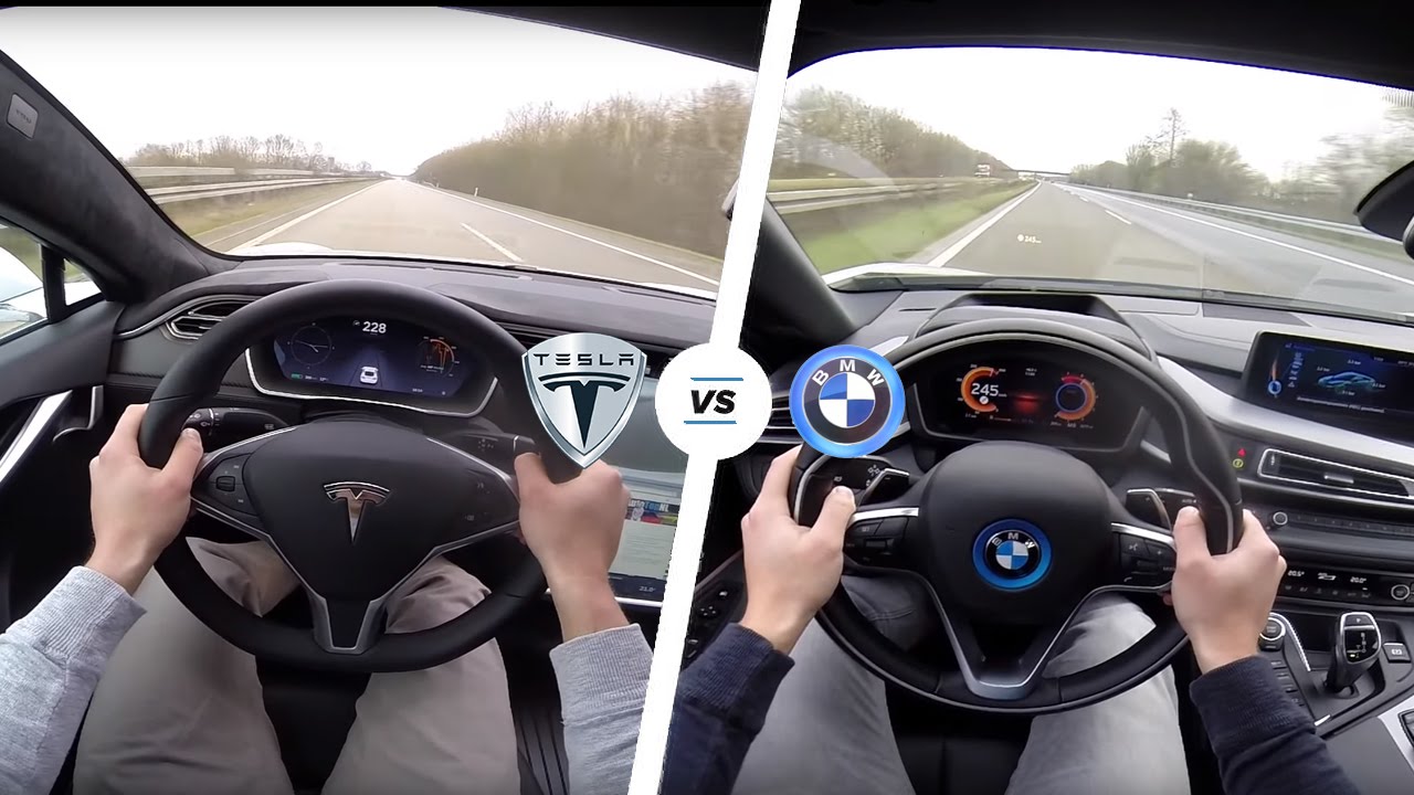 Tesla Model S P90D LUDICROUS vs BMW i8 Acceleration & TOP SPEED POV Autobahn