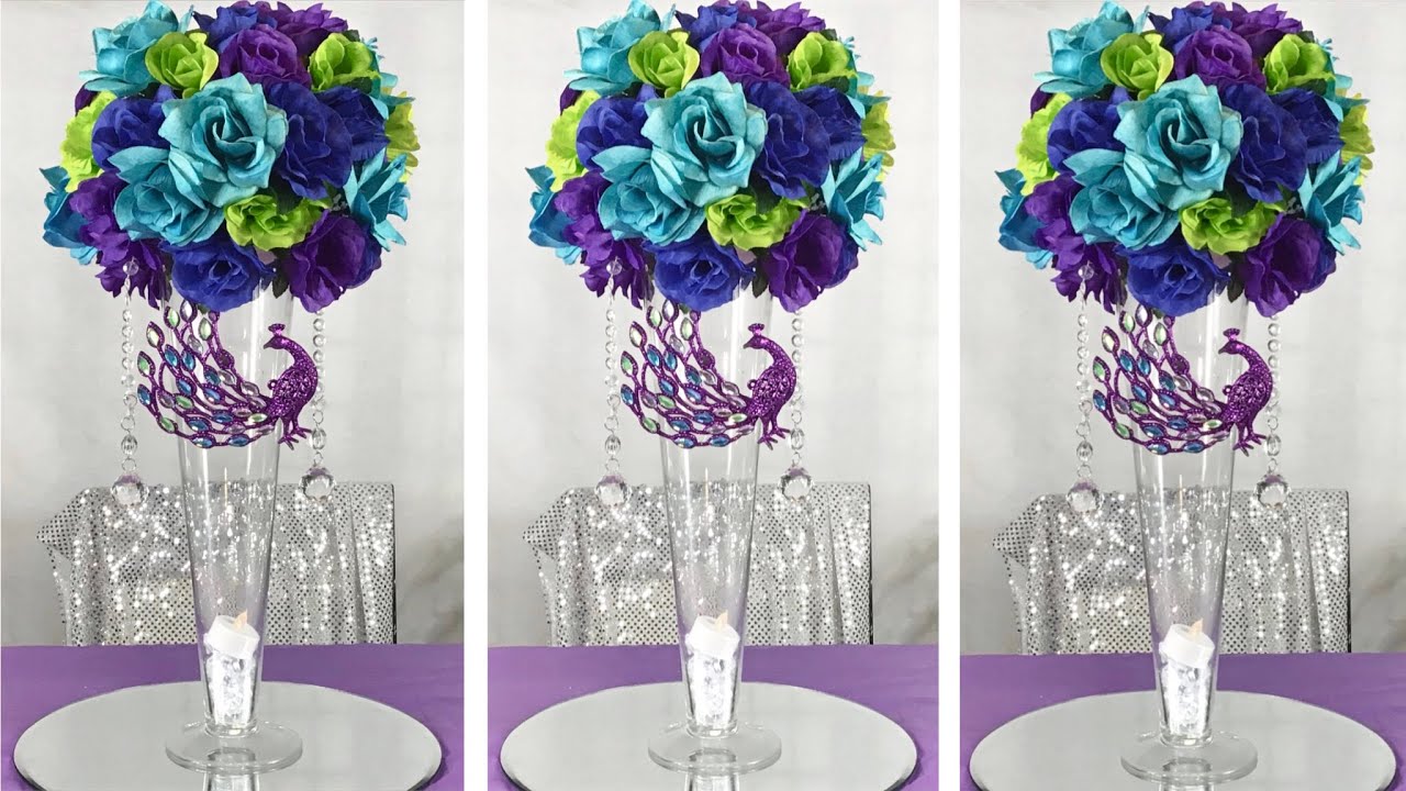 DIY Glamorous Peacock Themed Wedding Centerpiece / Wedding Decor Ideas