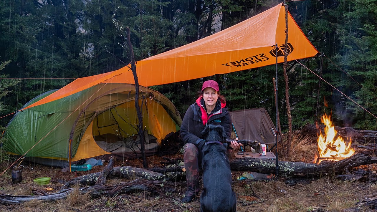 Camping in Winter with Rain, Snow, Sleet, and Hail, a Roaring Campfire, and a Loyal Dog