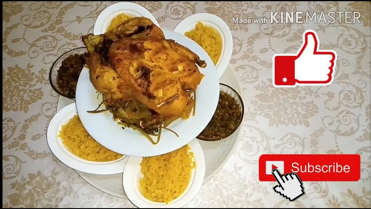دجاجة معمرة بالمعدنوس مبخرة و محمرة في الفرن مع أرز و عدس بالرجلة