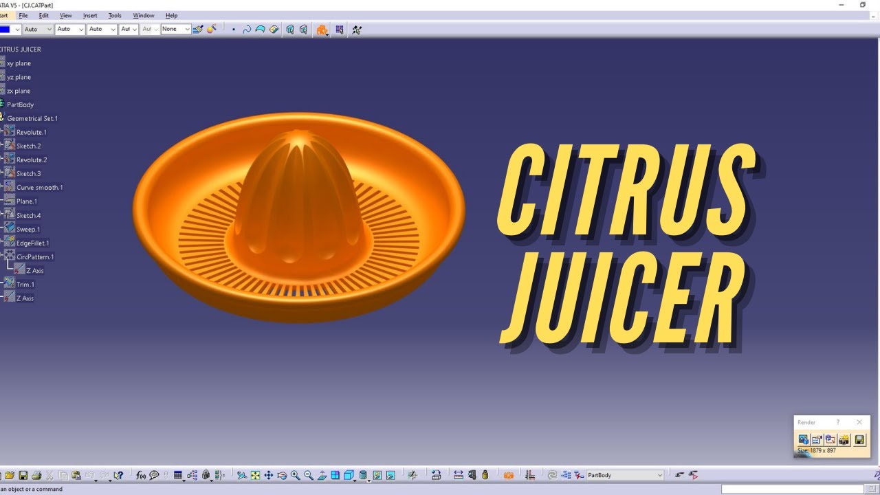 Catia V5 — соковыжималка для цитрусовых (генеративный дизайн форм, расширенные инструменты для ра...