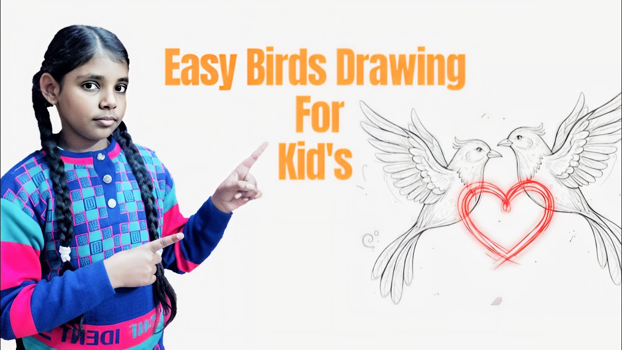 Birds Drawing With Heart | Birds Drawing | Kids Simple Birds Drawing | Aadya Pencil Art