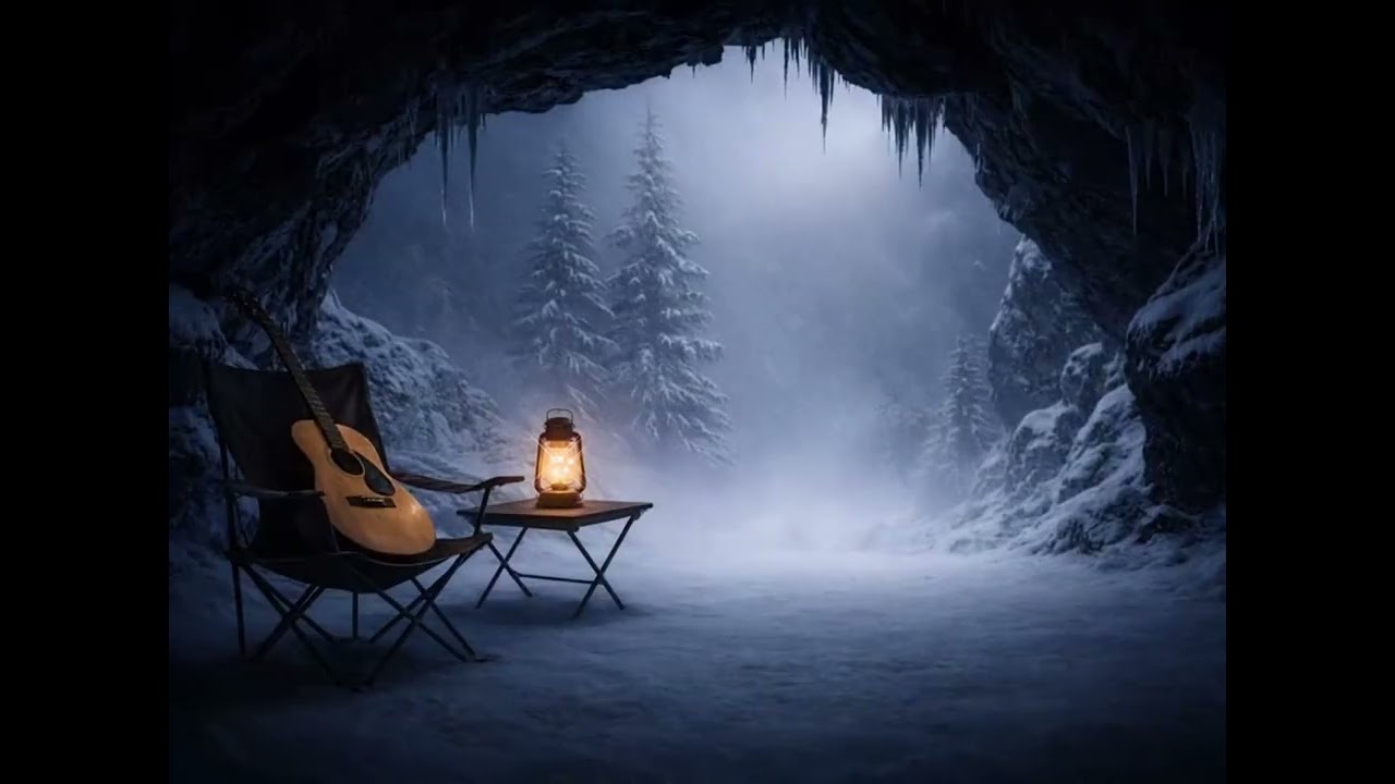 Blizzard Night in a Cozy Cave ❄️ Calm Ambient Guitar Music for Deep Sleep & Relaxation