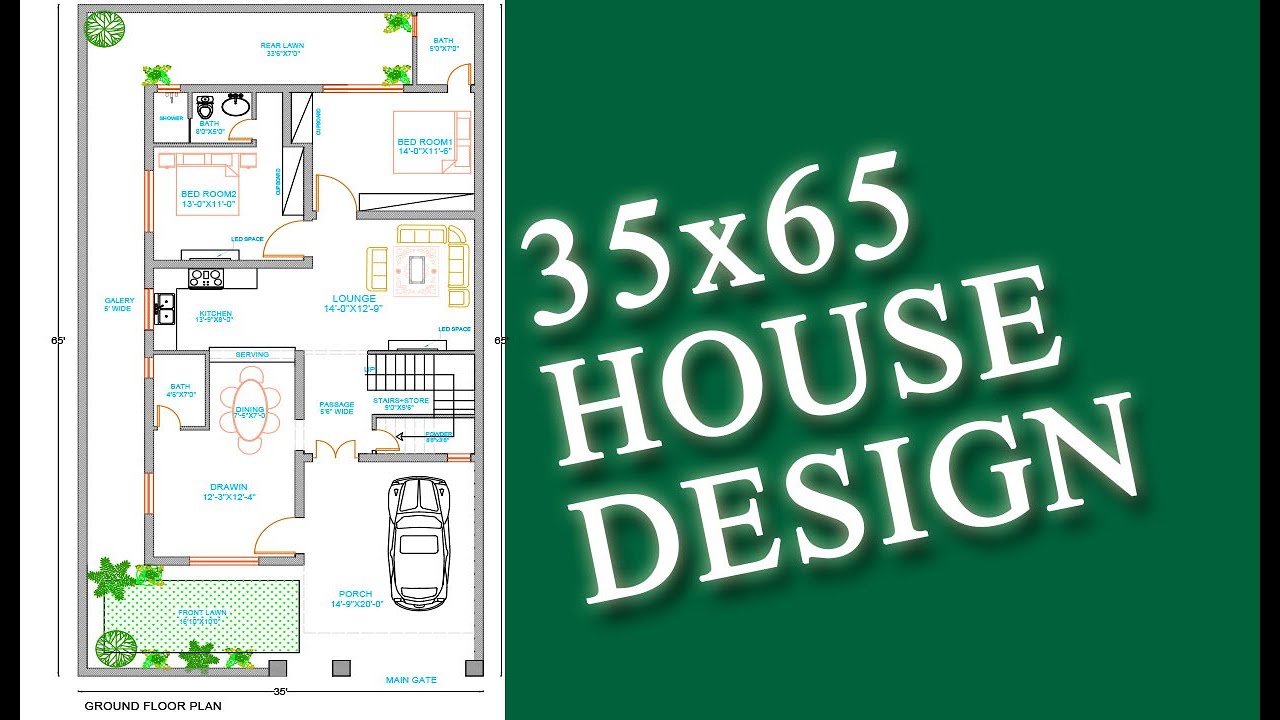 35x65 ghar ka naksha || 35 * 65 house🏡 plan with 3 Bedrooms || 10 marla house map -Plan#54