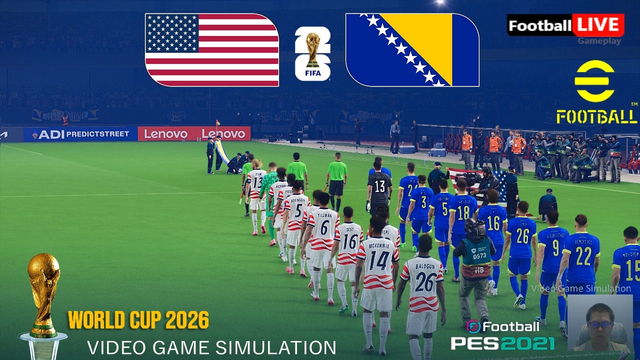 eFootball PES 2021 | USA vs BOSNIA - Video Game Simulation | World Cup 2026 Gameplay