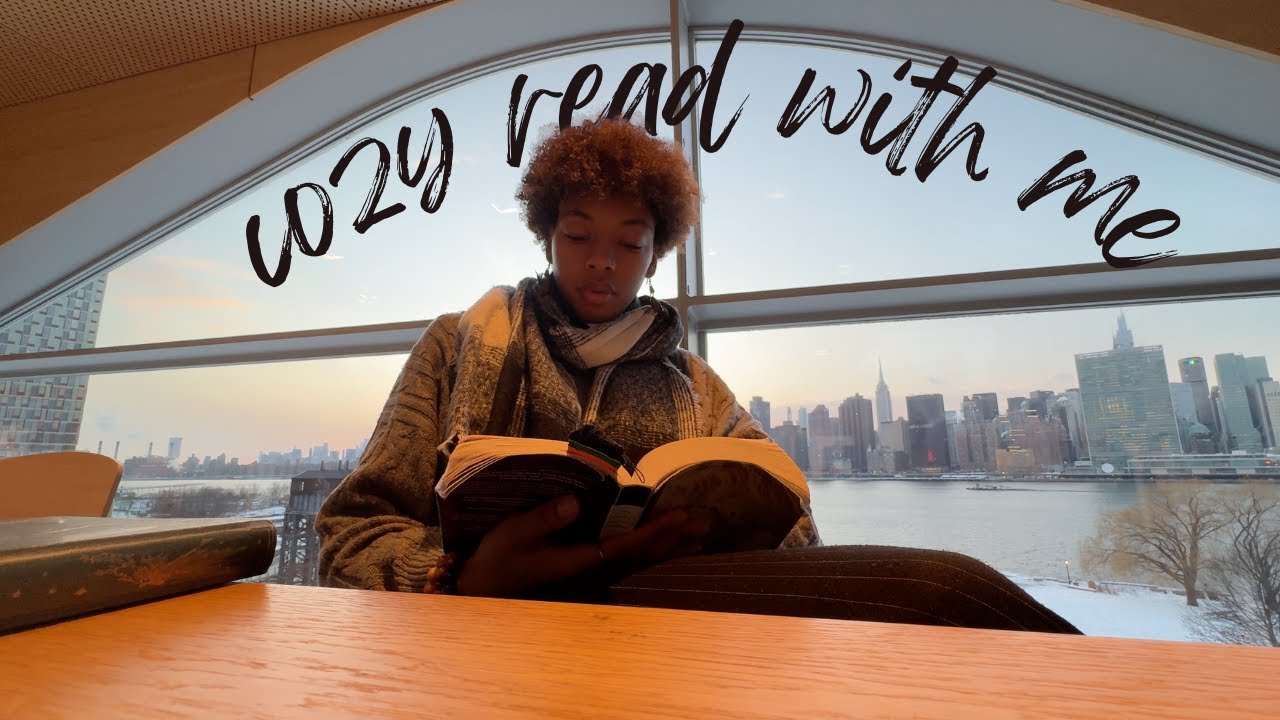 cozy 30 minute read with me | nyc skyline from a quiet library nook