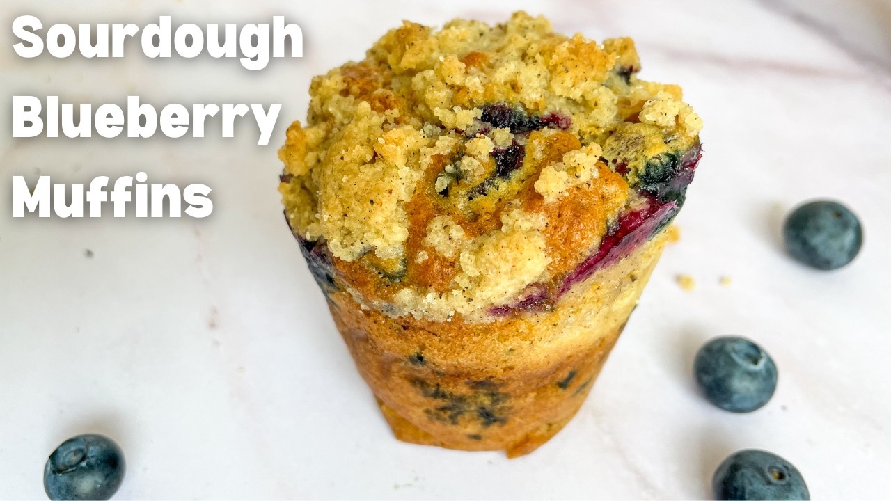 Easy Bakery Style Sourdough Discard Blueberry Muffins With Streusel Topping