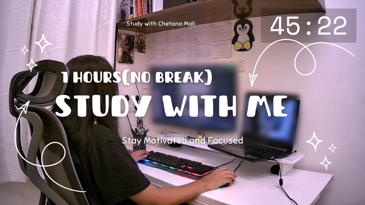 1 HOUR (No Breaks) Study With Me 🌧️ | Rain Sounds / No Music | Chetana Mali