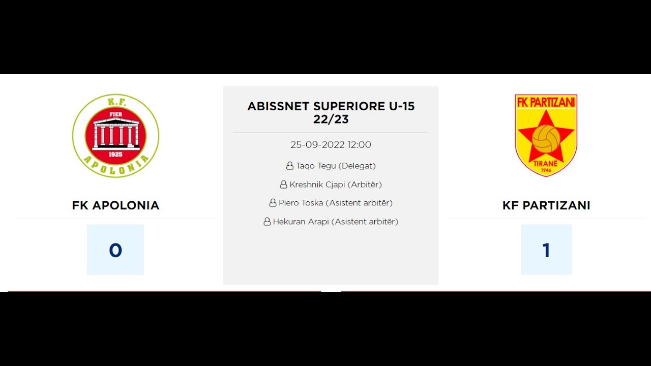 KF Apolonia U15 vs KF Partizani U15 (0-1) (25.09.2022)