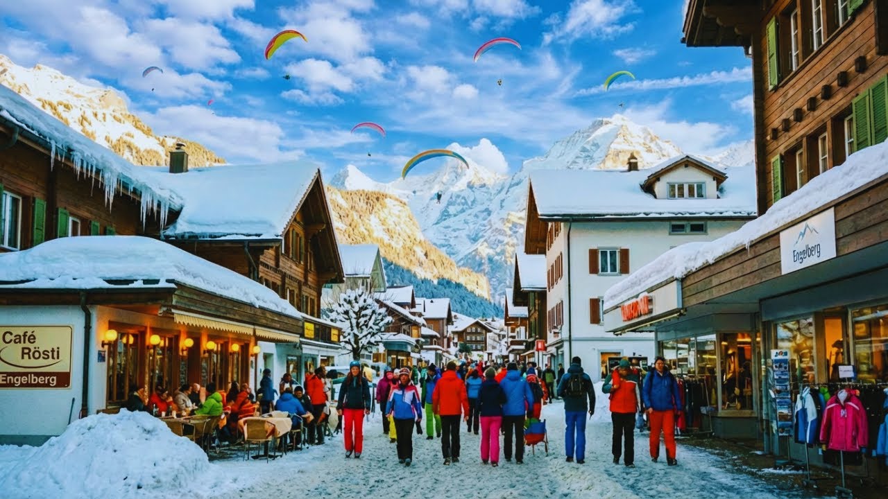 Winter Life in Engelberg 🇨🇭 | Walking Through a Busy Alpine Town with Snow and Local Life [4K]