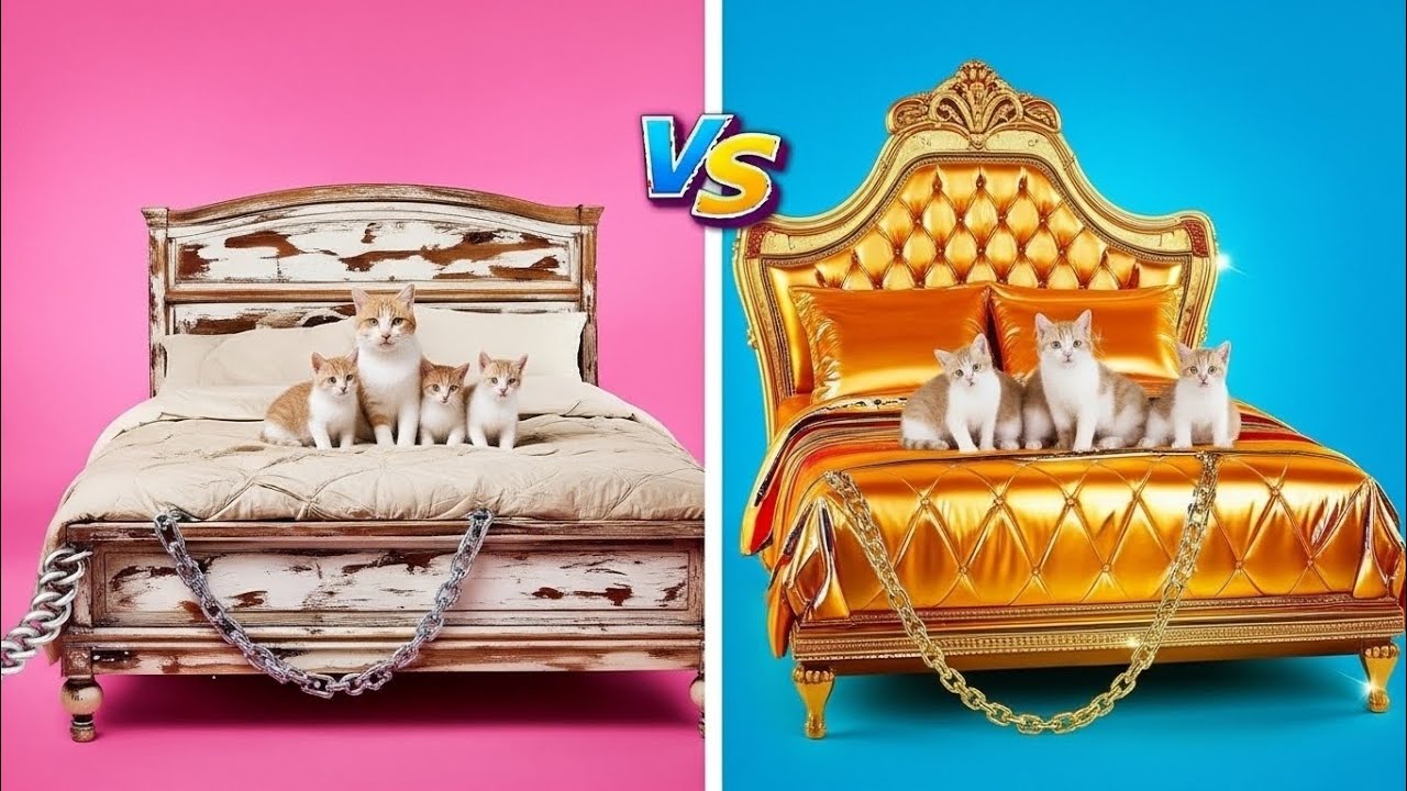 Poor Bed vs Rich Bed 😺💰 | Cat Family Funny VS Challenge (Normal vs Golden Bed)