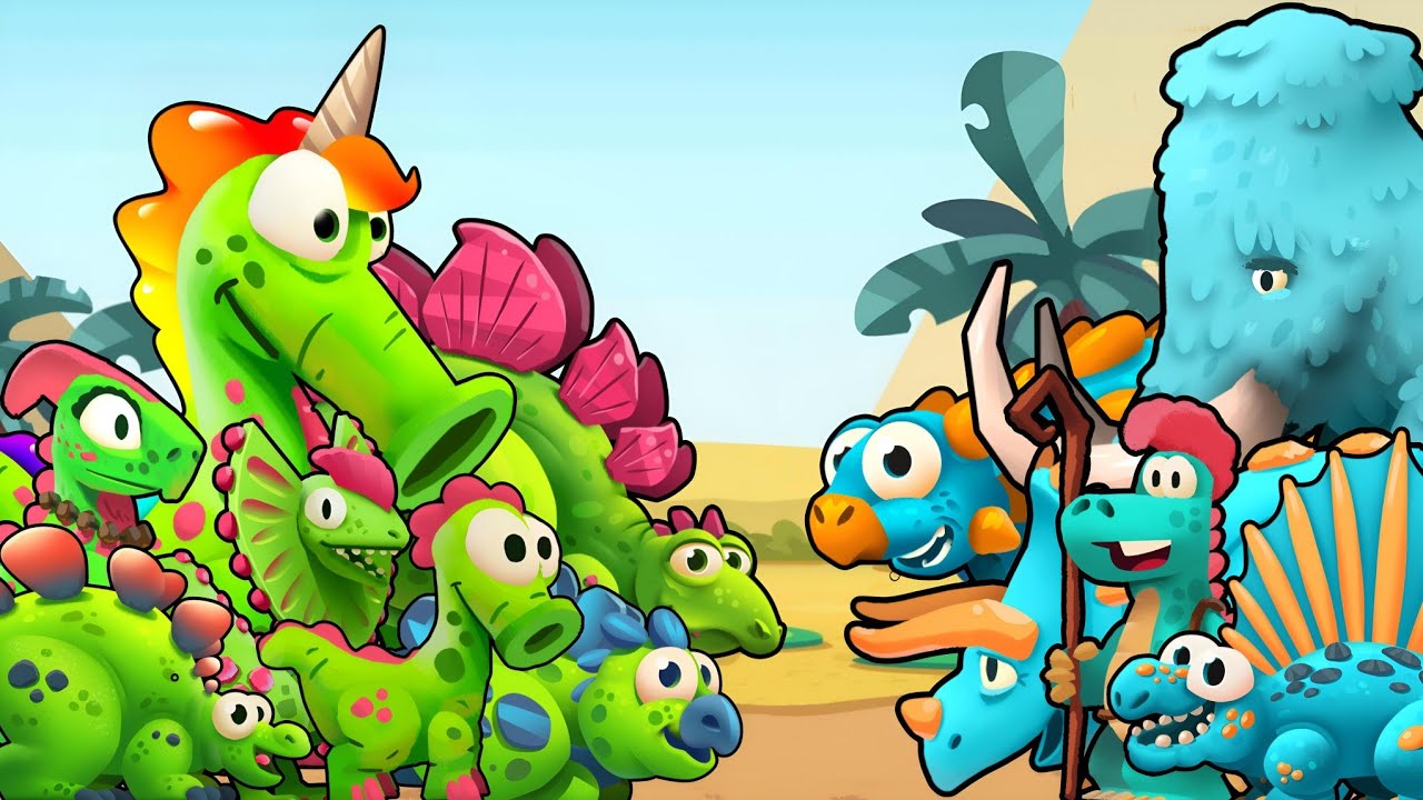 Army of Green Dino and Blue Dinos vs All Caveman - Dino Bash 2 Travel Through Time