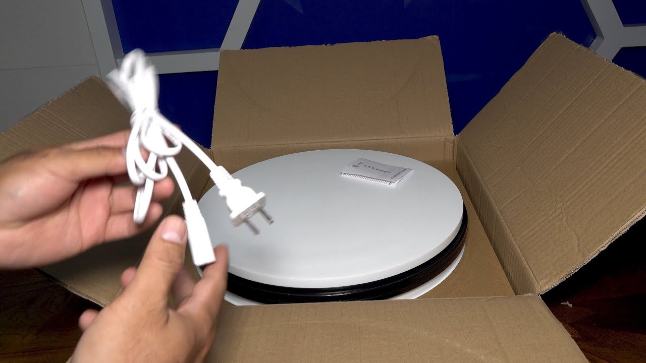 Unboxing Electric Motorized 360-Degree Rotating Display Turntable product showcase photography