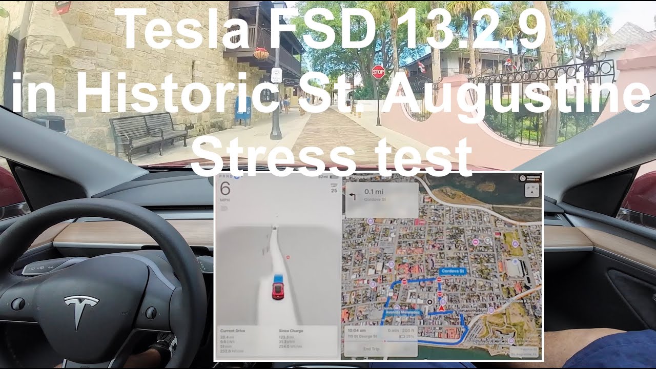 Tesla Model Y with FSD 13.2.9 in St. Augustine historic dist