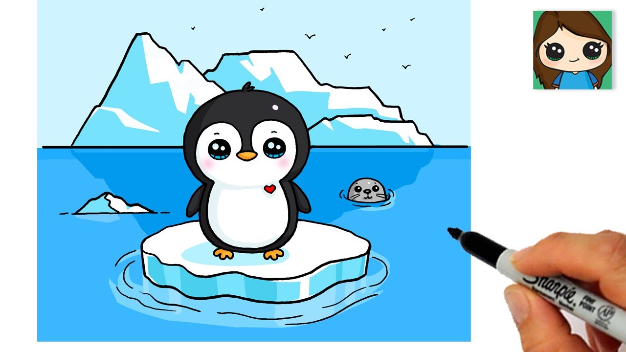 How to Draw a Penguin ❄️Iceberg Glacier Antarctica Landscape Scenery