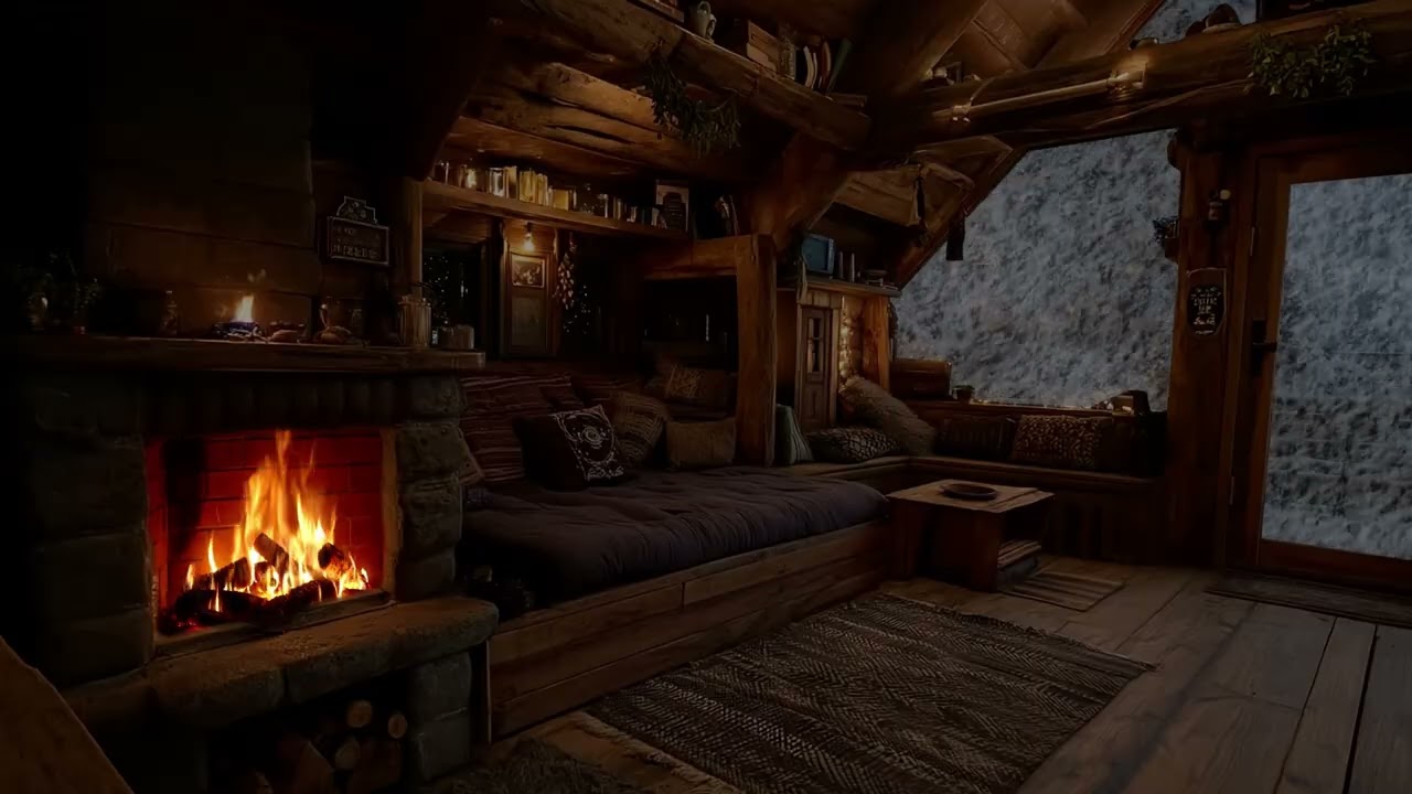 Stormsnow Sounds by the Window |Relax with Fireplace & StormSnow Sounds Outside to Sleep Study Relax