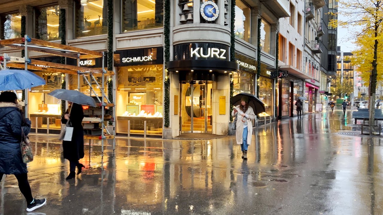 Rainy walk in Zurich, the center of Switzerland 🇨🇭 4K walking tour ☔️⛈