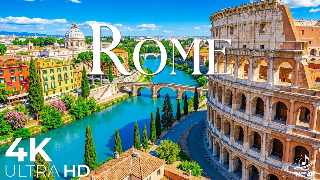 Рим 4K UHD 🇮🇹 Виды на Вечный город, Колизей и Ватикан. Расслабляющая фортепианная музыка.