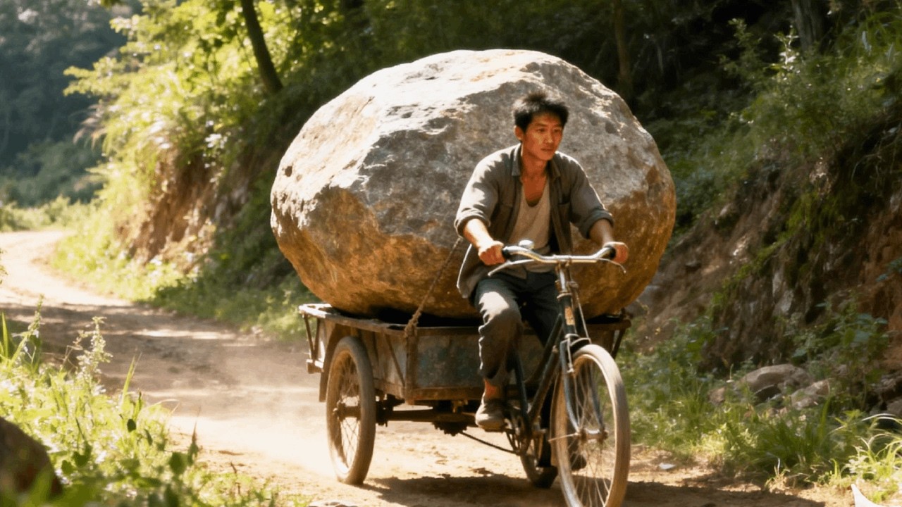 For safety, the kind-hearted young man cleared away the massive boulder.