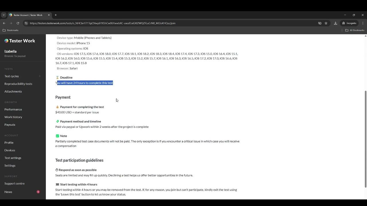 How to join a test cycle on the Tester Work platform