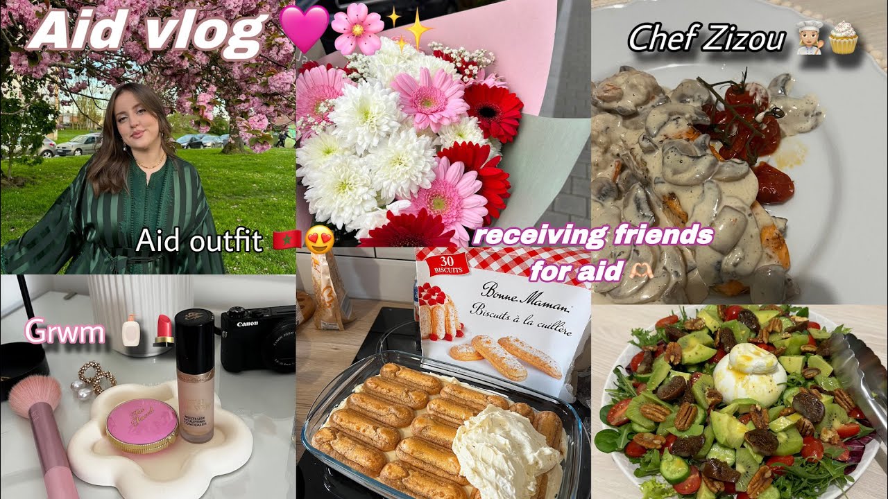 Aid vlog / receiving friends🩷: فلوغ العيد 🌙،شنو لبست/ميكاب💄/أول عراضة ليا فداري ♥️