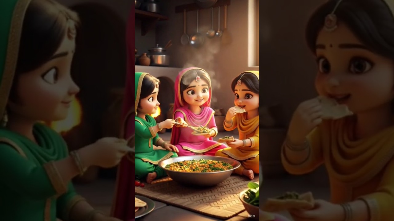 tiny Punjabi girls making palak daal