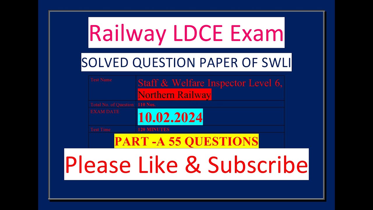 STAFF AND WELFARE INSPECTOR OF NR RAILWAY EXAM HELD ON 10.02.2024