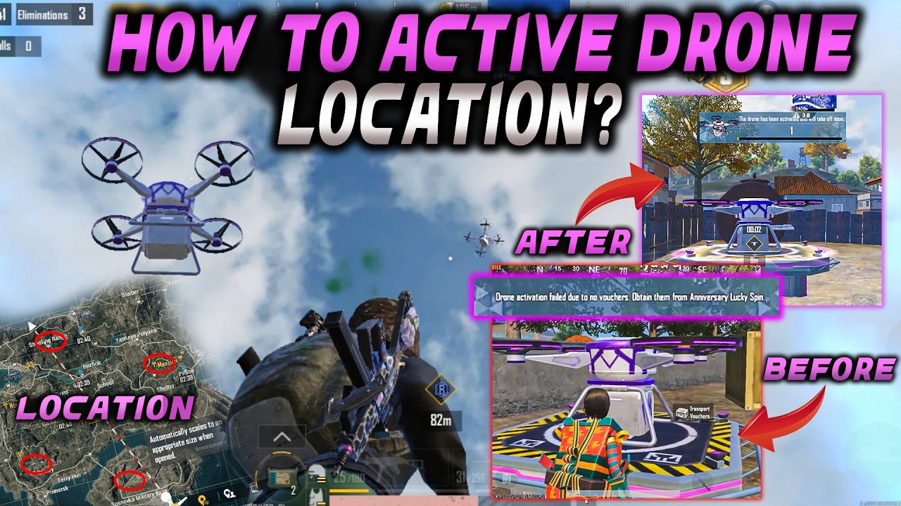HOW TO ACTIVATE DRONE PUBG MOBILE | DRONE ACTIVATION FAILED DUE TO NO VOUCHER | DRONE LOCATION PUBG