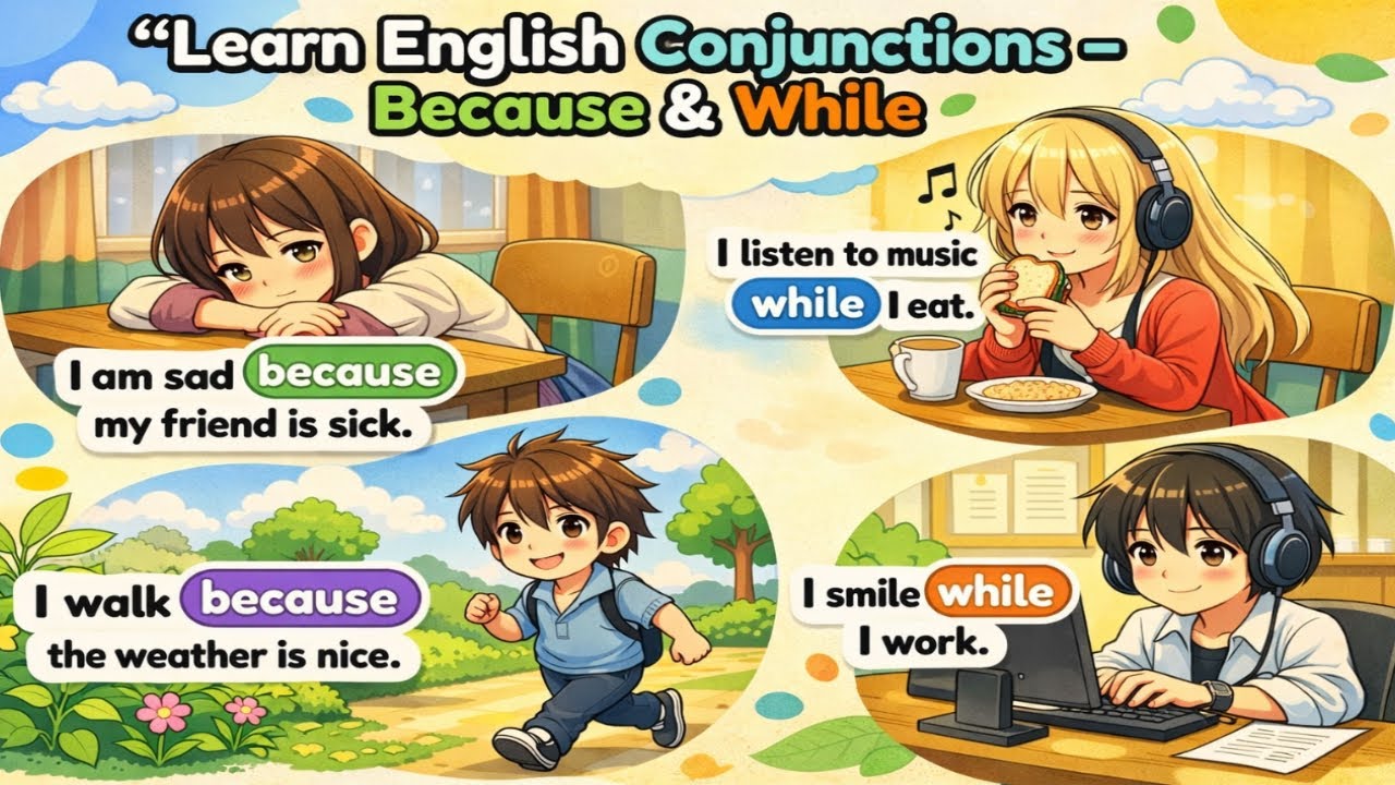 Learn English With Fun | Conjuctions: Because, While | English Speaking