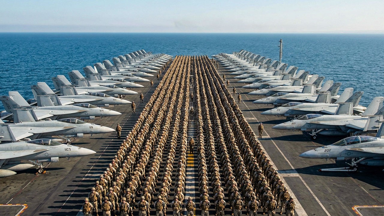 USS Nimitz aircraft carrier, F-18 fighter jets, and thousands of troops arrive in Iran's Caspian Sea