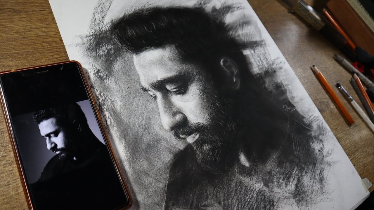 Amazing approach of light & shades using charcoals | Drawing Vicky Kaushal