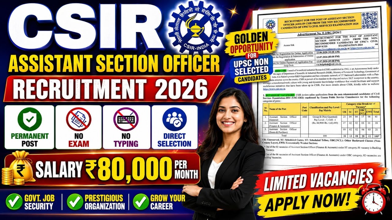 CSIR ASO Recruitment Notification Out For 100 Posts | NO Exam | Permanent Posts | Direct Selection