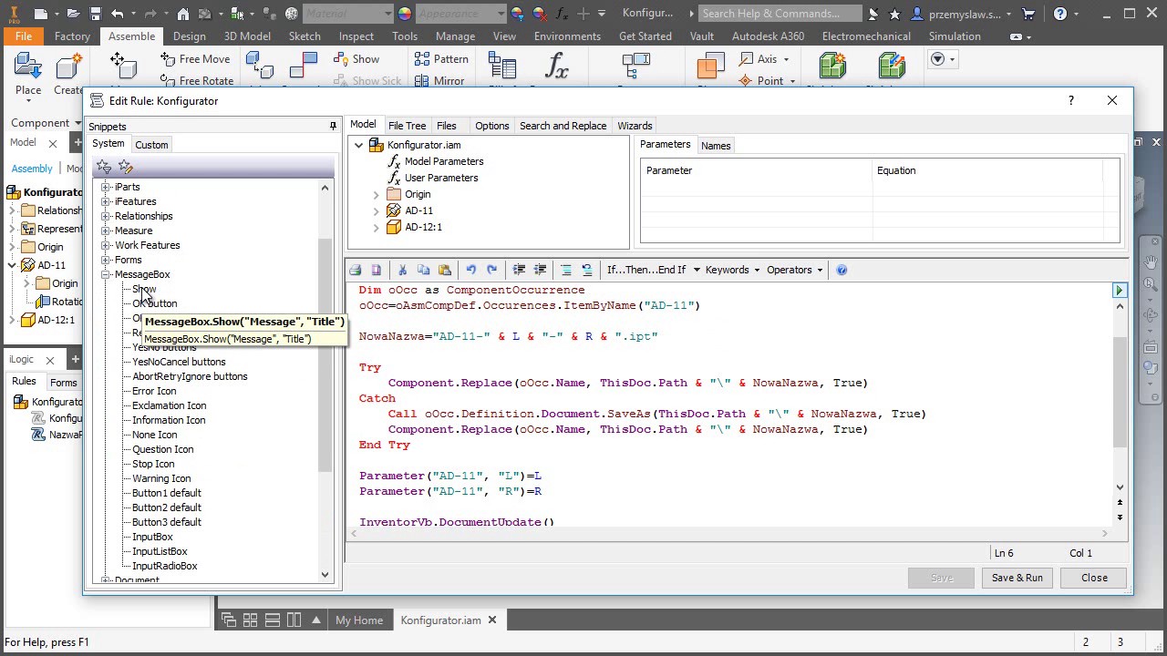 Autodesk Inventor - konfigurator z iLogic