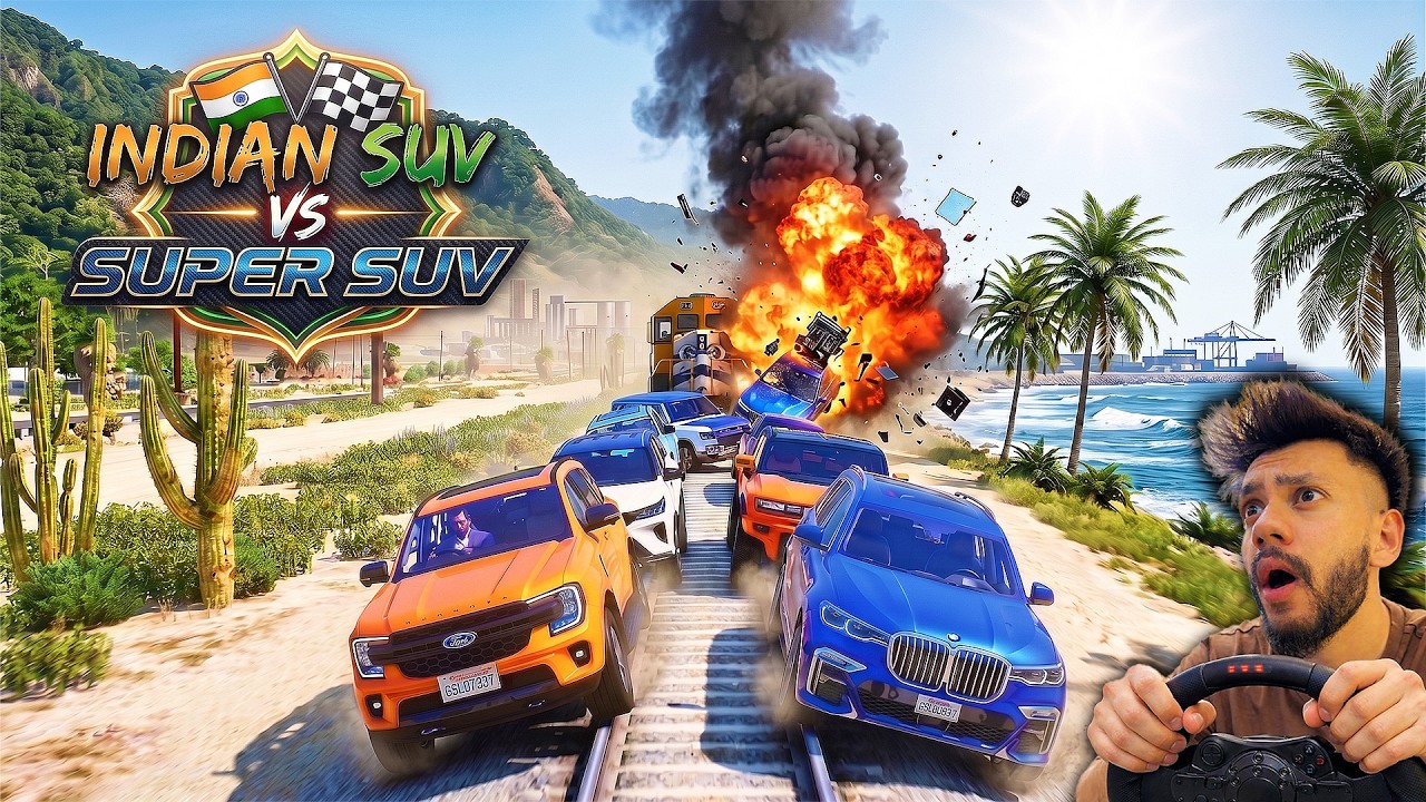 GTA 5 INDIAN SUV🔥VS SUPER SUV🚀WORLD'S MOST DANGEROUS TRAIN TRACK DRAG RACE |GTA 5 ABHISHEKKZ GAMING
