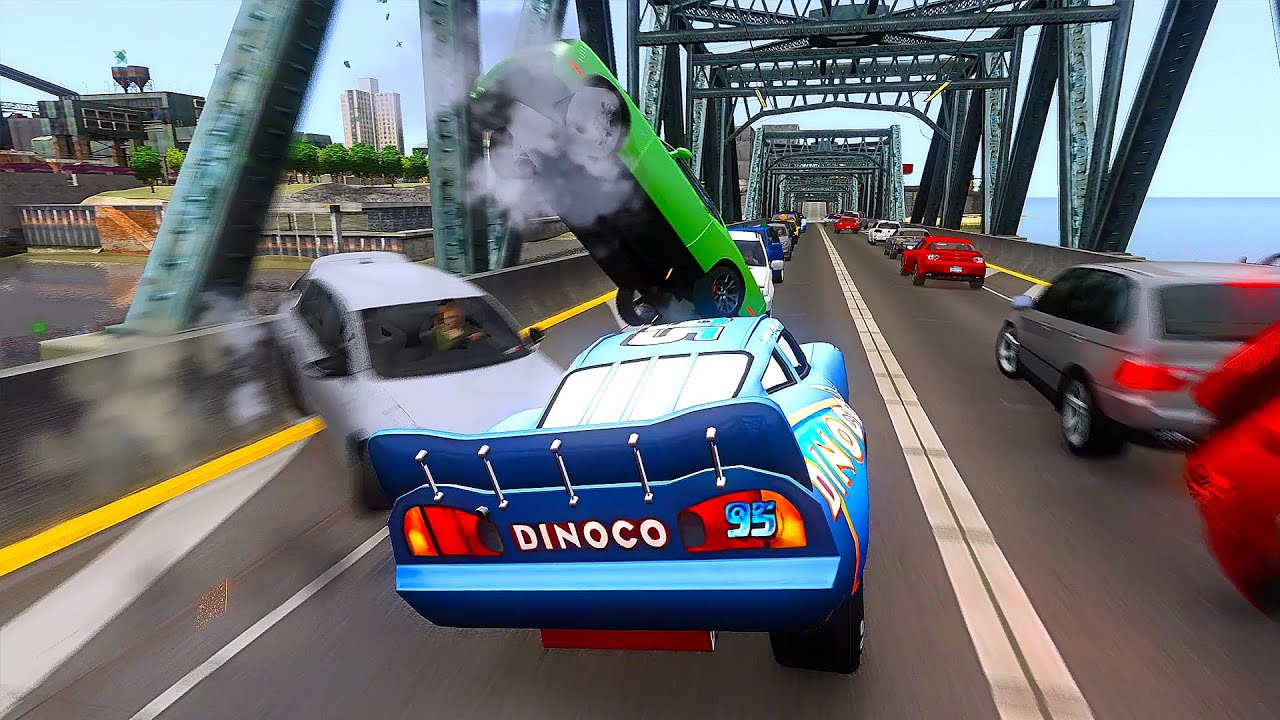 Crazy Dinoco McQueen Crashes - GTA 4 Real Car Crashes Ep.77
