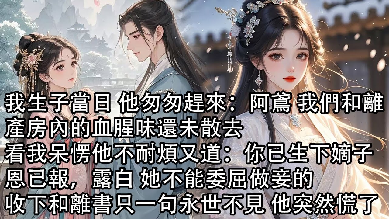 【一口氣看完】我生子當日 他匆匆趕來：阿鳶 我們和離，產房內的血腥味還未散去，看我呆愣他不耐煩又道：你已生下嫡子，恩已報，露白 她不能委屈做妾的，收下和離書只一句永世不見 他突然慌了