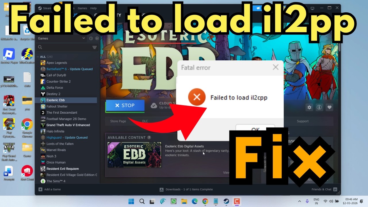 Эзотерическая фатальная ошибка: не удалось загрузить исправление для il2cpp