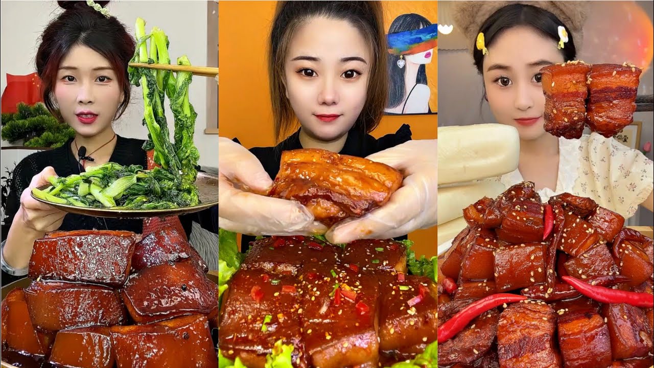 Real Mukbang:) Spicy Braised Pork Belly Eating Challenge EatingSounds | Asmr Mukbangs