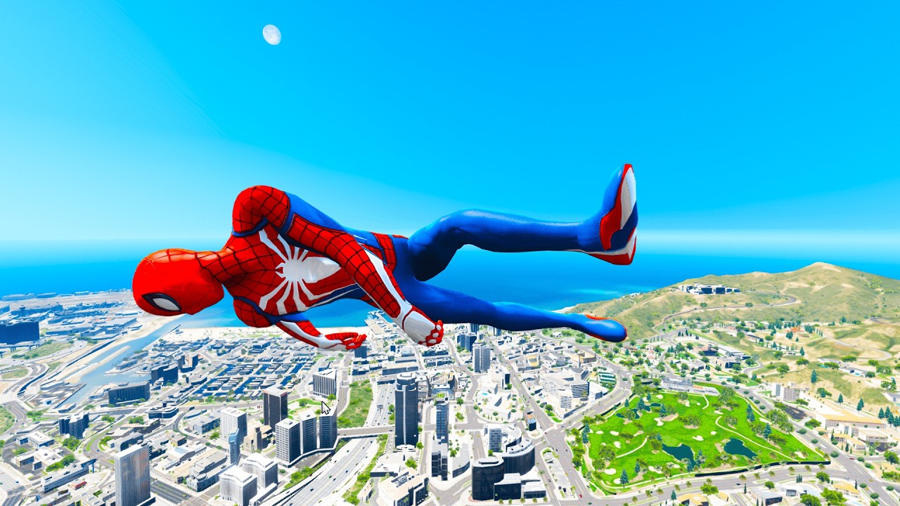GTA V SPIDERMAN RAGDOLLS | GTA 5 EPIC FUNNY MOMENTS with jumping moon ( Euphoria Moments )