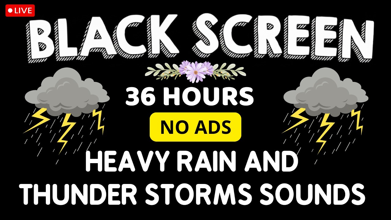 🔴 Heavy Rain and Thunder Sounds for Sleeping - Black Screen | Heavy Rainstorm White Noise for Sleep