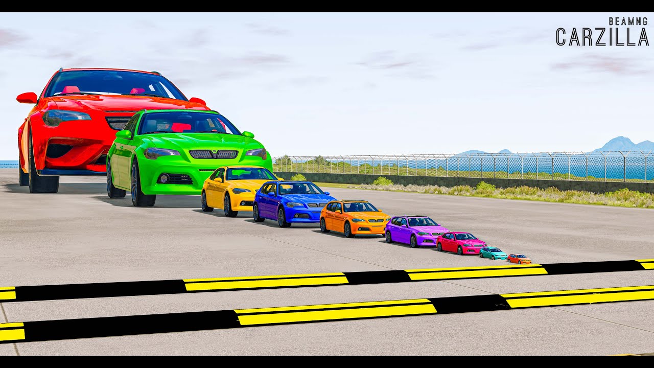 Giant & Small Cars vs 100 Speed bumps #1 | BeamNG Drive | BeamNG Carzilla