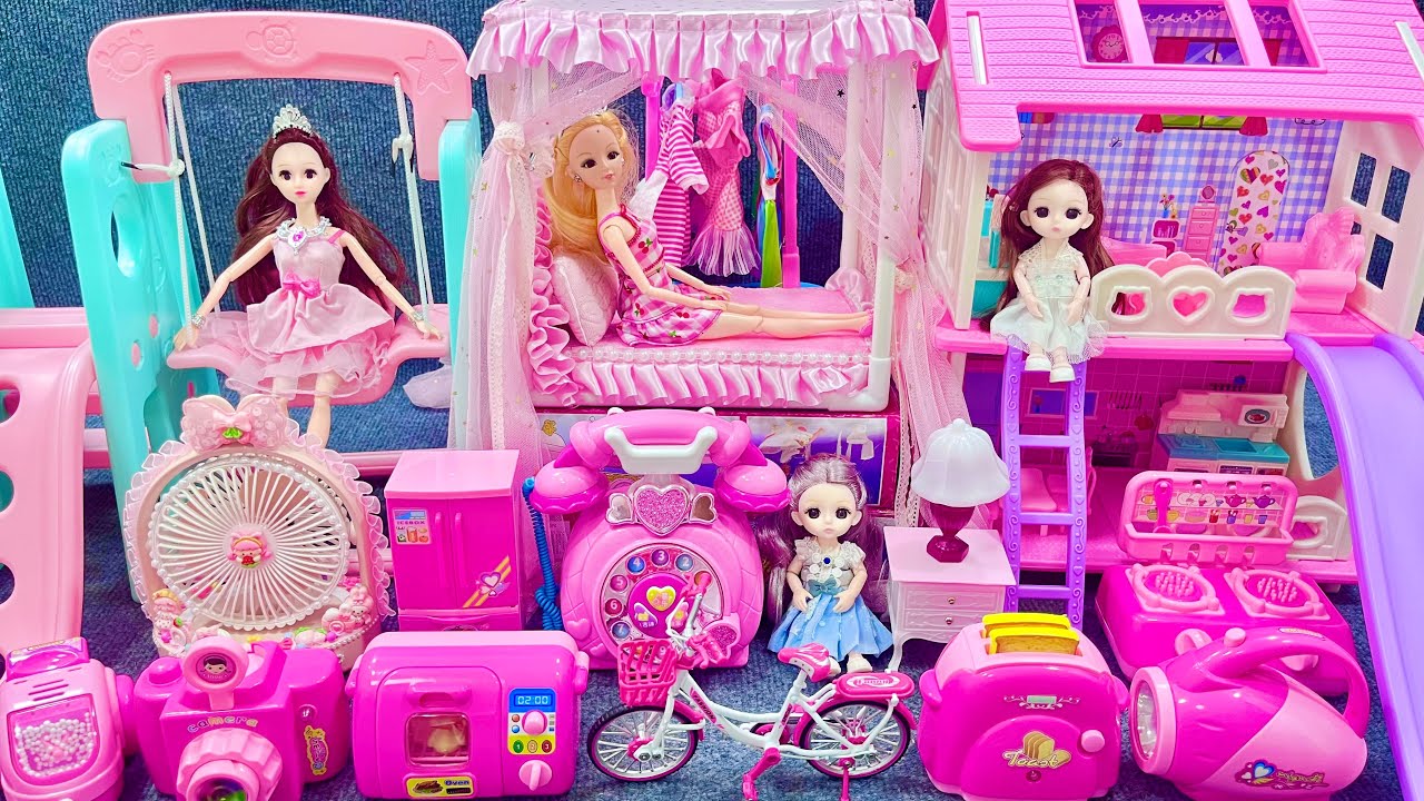 14 Minutes Satisfying with Unboxing Pink Barbie Bed Toys, Swing& Slide Toys Review | ASMR