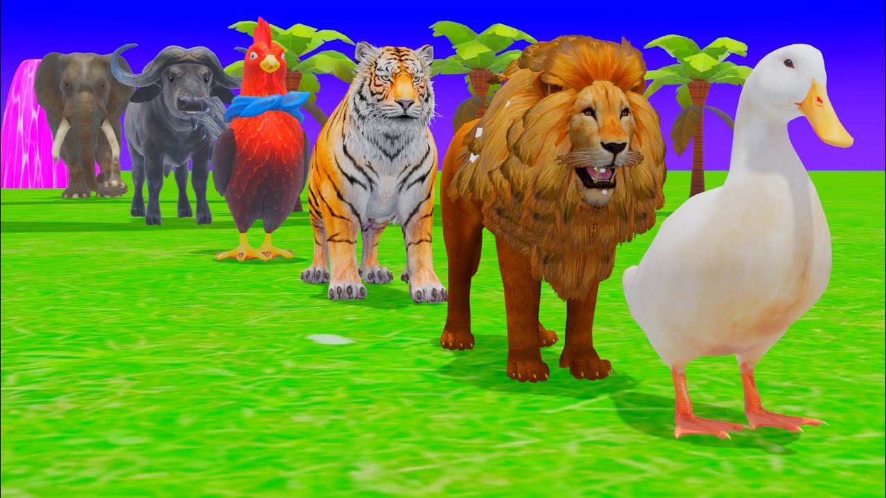 Long Slide Game with Tigers Lion Cow Hippopotamus Gorilla 3d Animal Game Funny 3d Animals