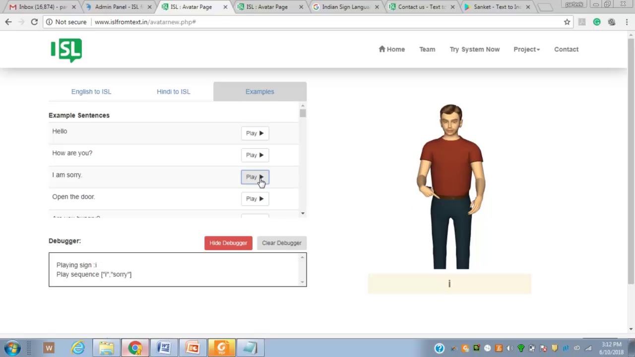 Sign Language Generation System: User Interface and Admin Console