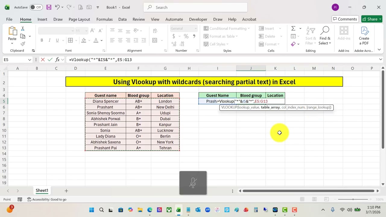Using Vlookup with wildcards (searching partial text) in Excel
