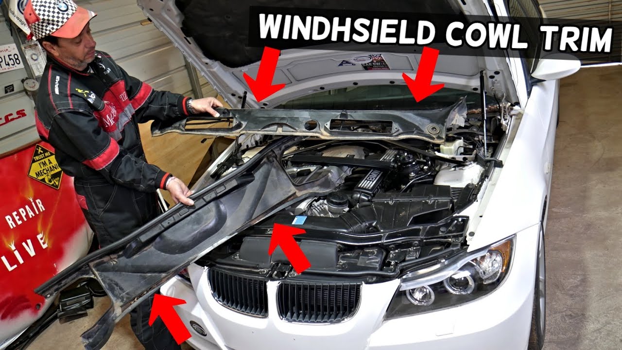 WINDSHIELD COWL TRIM PIECE REMOVAL REPLACEMENT BMW E90 E91 E92 E93 316i 318i 320i 323i 325i 328i 330