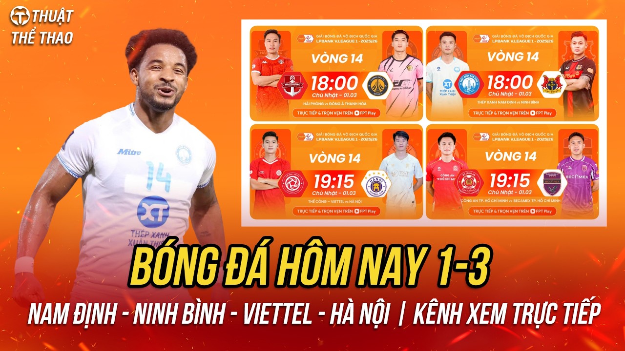 Lịch trực tiếp bóng đá hôm nay 1-3 | Nam Định vs Ninh Bình, Viettel vs Hà Nội FC | Xem trực tiếp FPT